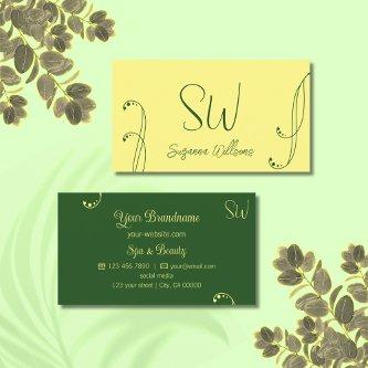 Modern Yellow and Green Chic Ornate with Monogram