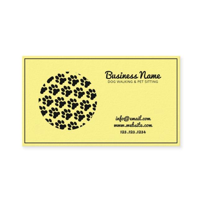 Modern Yellow & Black Circle Paw Print Dog Walker