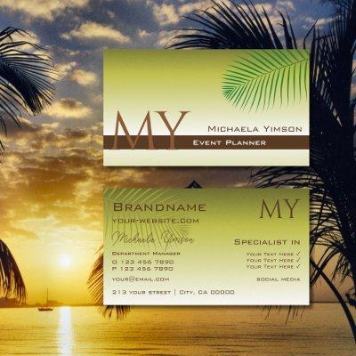 Modern Yellow Gradient and Palm Leaf with Monogram