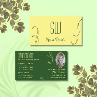 Modern Yellow Green Ornate with Monogram and Photo
