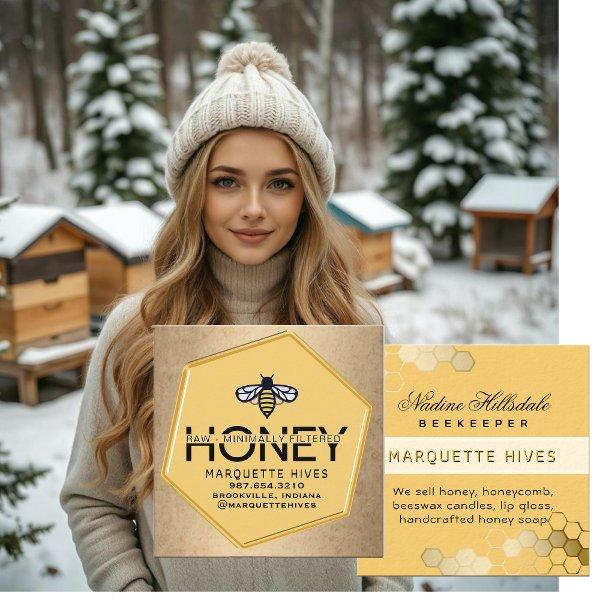 Modern Yellow Hexagon Gold Border Bee Honey Apiary Square