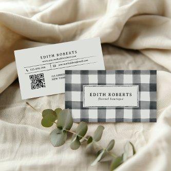 ModernBlack Watercolor Buffalo Plaid QR CODE