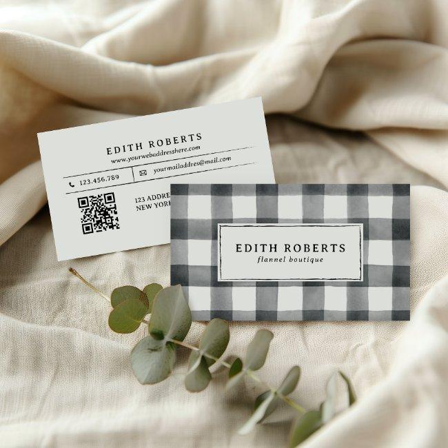 ModernBlack Watercolor Buffalo Plaid QR CODE