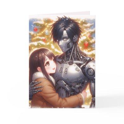 Moe Chatbot Love Female + Robot Christmas Holiday Card