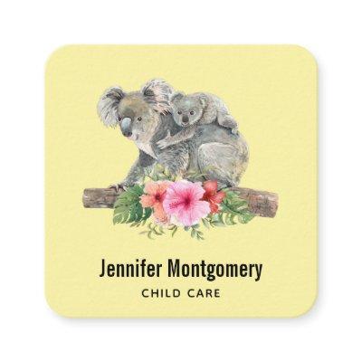 Mom & Baby Koala Bears Cute Watercolor Square