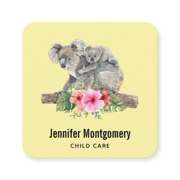 Mom & Baby Koala Bears Cute Watercolor Square