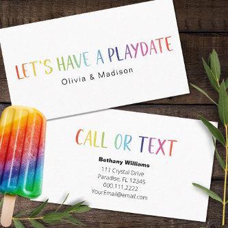 Mom Dad Playdate Simple Colorful Fun Calling Cards