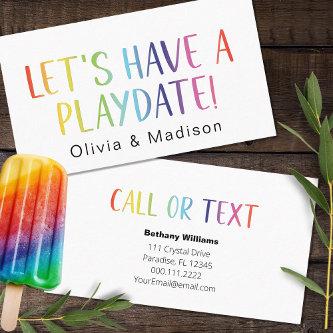 Mom Let's Have a Playdate Colorful Calling Cards