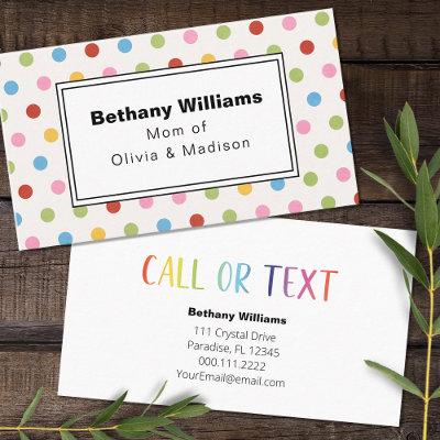 Mom Playdate Simple Colorful Dots Calling Cards