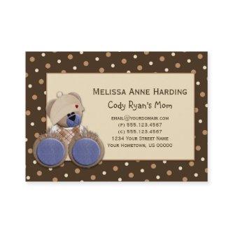 Mommy Calling Card Blue Brown Teddy Bear