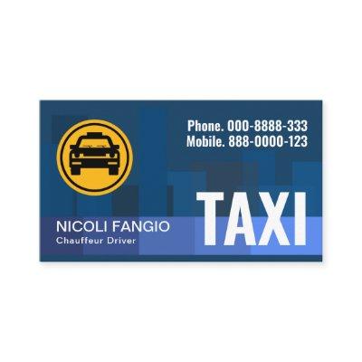 Monochromatic Blue City Skyline Silhouette Taxi