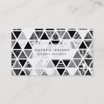 Monochrome Abstract Floral Triangles Patchwork