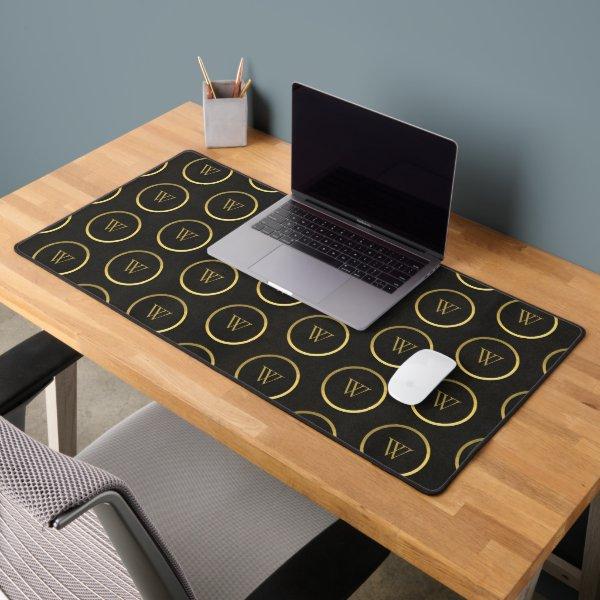 Monogram Black Chalkboard Gold Foil Simple Modern Desk Mat
