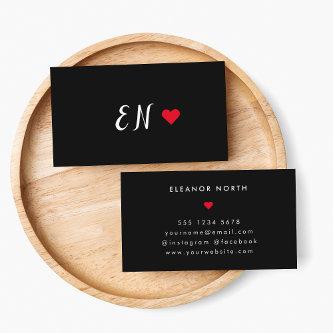 Monogram Black Red Heart Handwritten Script