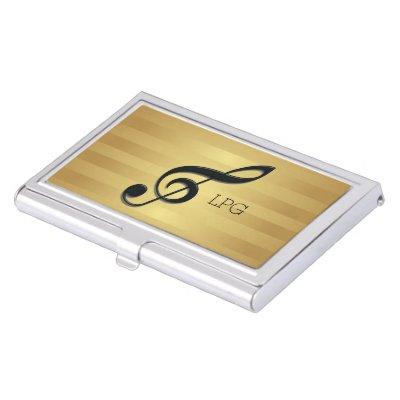 Monogram Black Treble Clef on Golden Stripes  Holder