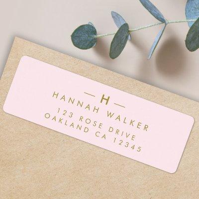 Monogram Blush Pink | Elegant Gold Return Address Label