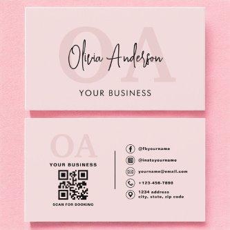 Monogram Blush Pink QR Code Modern Minimalist