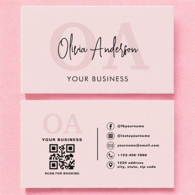 Monogram Blush Pink QR Code Modern Minimalist