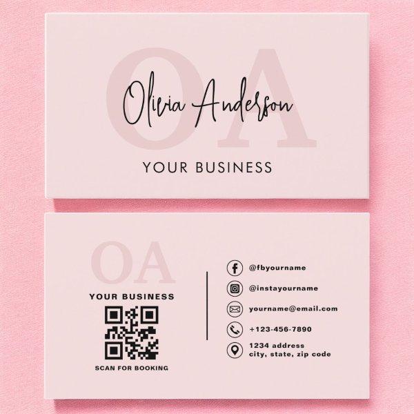 Monogram Blush Pink QR Code Modern Minimalist