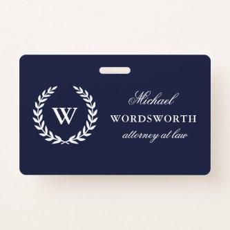 Monogram Classic Elegant Professional Blue Badge