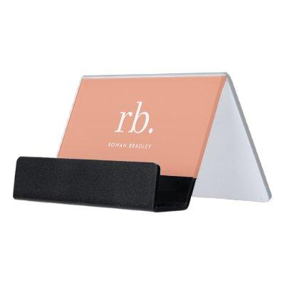 Monogram Coral Peach Elegant Feminine Minimalist Desk  Holder