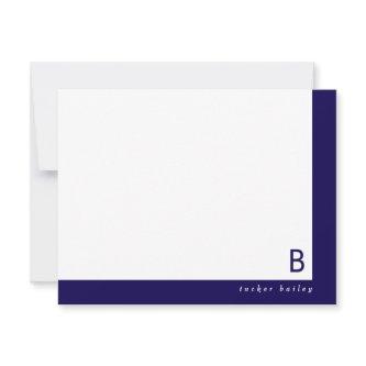 Monogram Corner Band Dark Blue Personal Stationery Note Card