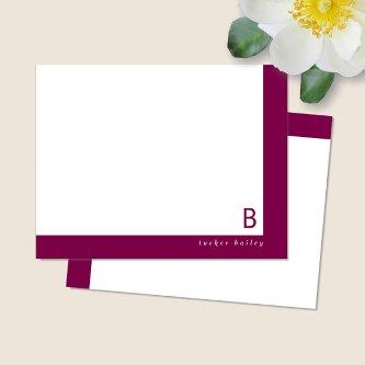 Monogram Corner Band Wine Red Personal Stationery Note Card