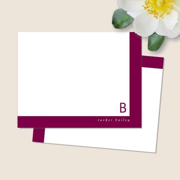 Monogram Corner Band Wine Red Personal Stationery Note Card