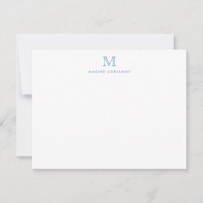 Monogram Dusty Blue Simple Classic Formal Elegant Note Card