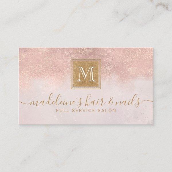 Monogram Elegant Blush Rose Gold Glitter Salon