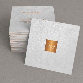 Monogram elegant luxury white leather gold copper square