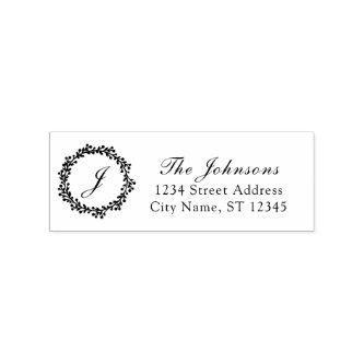 Monogram Family Name RSVP Adress Royal Laurel Wrea Rubber Stamp