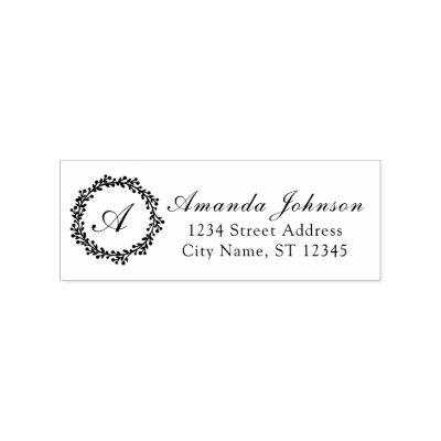 Monogram Family Name RSVP Adress Royal Wreath Rubber Stamp