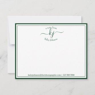 Monogram Forest Green From The Desk Of Note Card