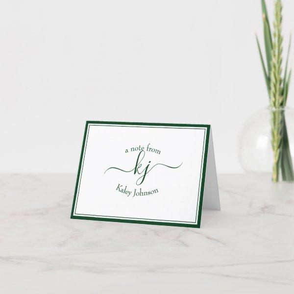 Monogram Forest Green From The Desk Of Note Card