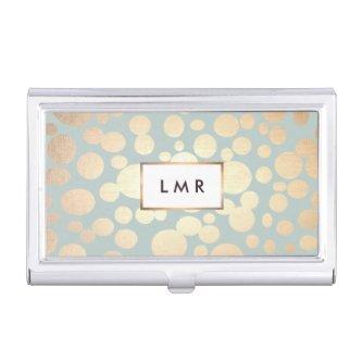 Monogram  Gold Circle Pattern Sage Blue  Holder