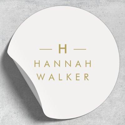 Monogram Gold Gray | Minimalist Elegant Modern Classic Round Sticker