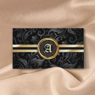 Monogram Gold Initial Classy Damask Elegant