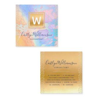 Monogram gold purple blue watercolor marble script square