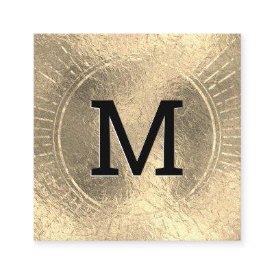 Monogram | Golden Foil| Black Marble Square