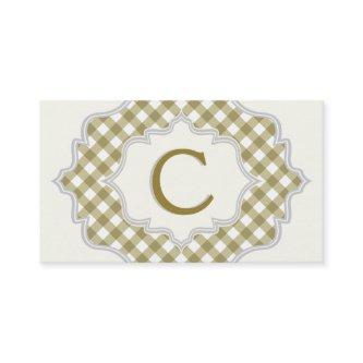 Monogram in a frame, olive green, white gingham