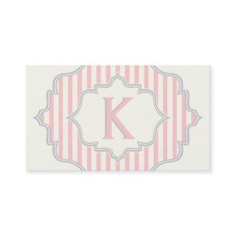Monogram in a frame with pink, white stripes