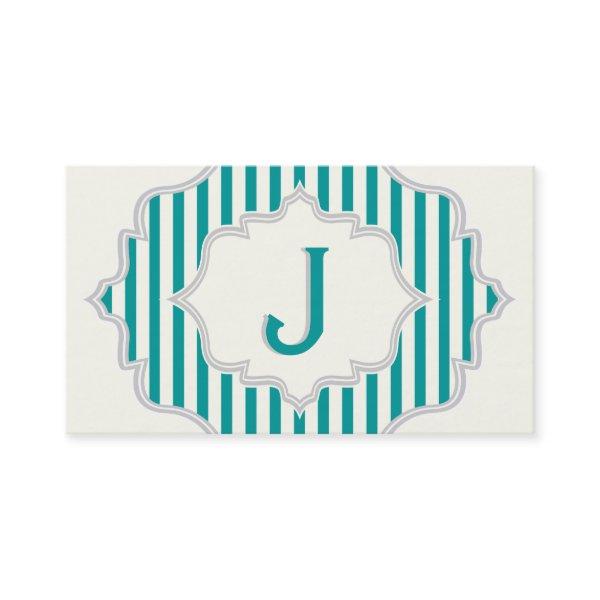 Monogram in a frame with teal, white stripes