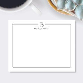 Monogram Initial Gray Double Border Professional Note Card