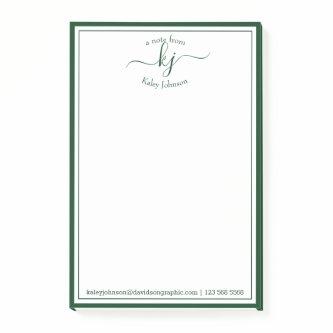 Monogram Initial Script Green From The Desk Of  Post-it Notes