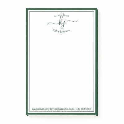 Monogram Initial Script Green From The Desk Of  Post-it Notes