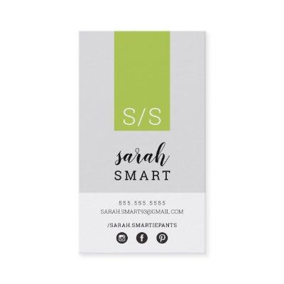 MONOGRAM INITIALS tab modern lime green black gray