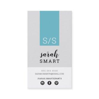 MONOGRAM INITIALS tab modern turquoise blue gray