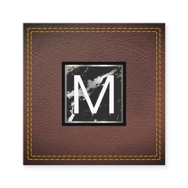 Monogram | Leather | Marble Metal Trim Square