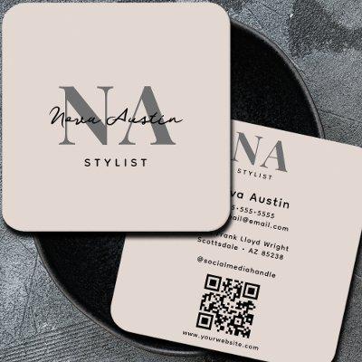 Monogram Luxe Trendy Aesthetic Blush Pink QR Code Square